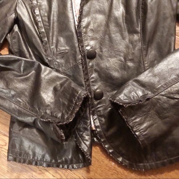 Anthropologie June Brown Leather Jacket Distressed - Picture 4 of 5